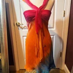 Beautiful Silk Dress in Pink, Orange and Teal